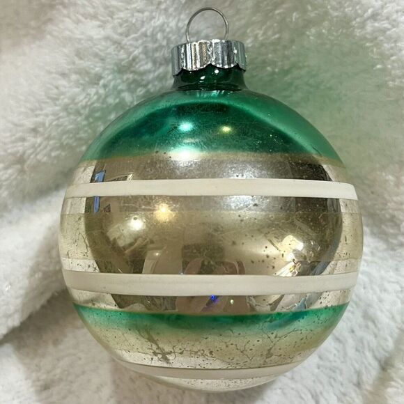 Vintage 1950’s Shiny Brite Mercury Glass & Striped Ornament**3”H**U.S.A.** - Picture 2 of 8